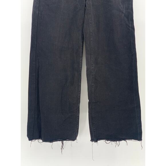 EDIKTED Women's Black Denim Frayed Wide-Leg High-Rise Five-Pocket Jeans SZ S - Picture 7 of 10